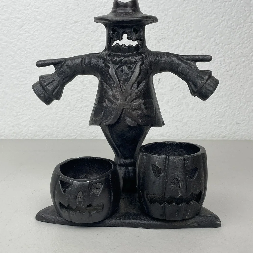 Vintage Halloween Tea Light Holder Yankee Candle Illuminations Scarecrow Pumpkin
